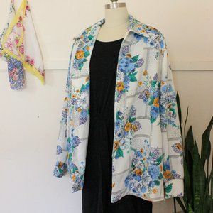 Vintage Floral Women's Lightweight Blazer Button Down Blouse Size XL